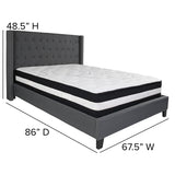 Riverdale Queen Size Tufted Upholstered Platform Bed in Dark Gray Fabric with Pocket Spring Mattress
