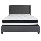 Riverdale Queen Size Tufted Upholstered Platform Bed in Dark Gray Fabric with Pocket Spring Mattress