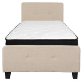 Tribeca Twin Size Tufted Upholstered Platform Bed in Beige Fabric with Memory Foam Mattress