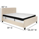 Tribeca Full Size Tufted Upholstered Platform Bed in Beige Fabric with Memory Foam Mattress