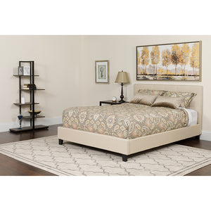 Tribeca Full Size Tufted Upholstered Platform Bed in Beige Fabric with Memory Foam Mattress by Office Chairs PLUS