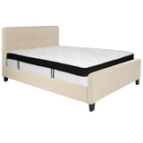 Tribeca Full Size Tufted Upholstered Platform Bed in Beige Fabric with Memory Foam Mattress