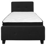 Tribeca Twin Size Tufted Upholstered Platform Bed in Black Fabric with Memory Foam Mattress