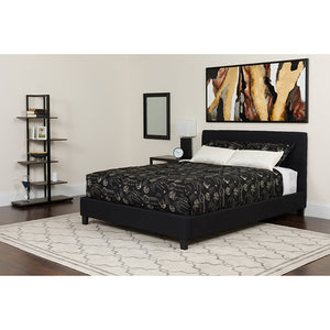 Tribeca Full Size Tufted Upholstered Platform Bed in Black Fabric with Memory Foam Mattress by Office Chairs PLUS