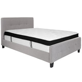 Tribeca Full Size Tufted Upholstered Platform Bed in Light Gray Fabric with Memory Foam Mattress
