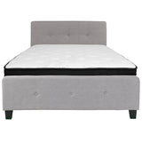 Tribeca Full Size Tufted Upholstered Platform Bed in Light Gray Fabric with Memory Foam Mattress