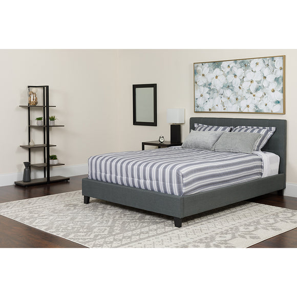 Tribeca Twin Size Tufted Upholstered Platform Bed in Dark Gray Fabric with Memory Foam Mattress by Office Chairs PLUS