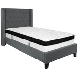 Riverdale Twin Size Tufted Upholstered Platform Bed in Dark Gray Fabric with Memory Foam Mattress
