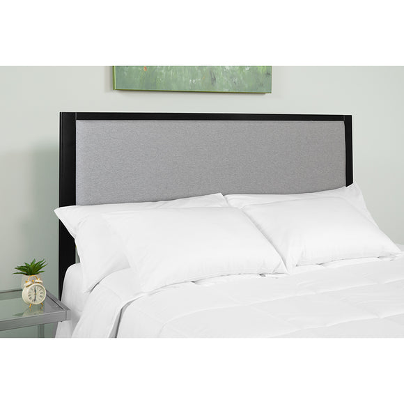 Melbourne Metal Upholstered Queen Size Headboard in Light Gray Fabric by Office Chairs PLUS
