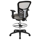 Mid-Back Light Gray Mesh Ergonomic Drafting Chair with Adjustable Chrome Foot Ring, Adjustable Arms and Black Frame