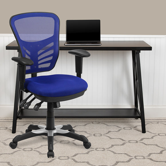Mid-Back Blue Mesh Multifunction Executive Swivel Ergonomic Office Chair with Adjustable Arms by Office Chairs PLUS