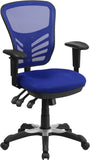 Mid-Back Blue Mesh Multifunction Executive Swivel Ergonomic Office Chair with Adjustable Arms