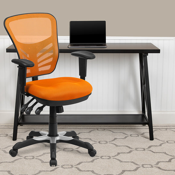 Mid-Back Orange Mesh Multifunction Executive Swivel Ergonomic Office Chair with Adjustable Arms by Office Chairs PLUS