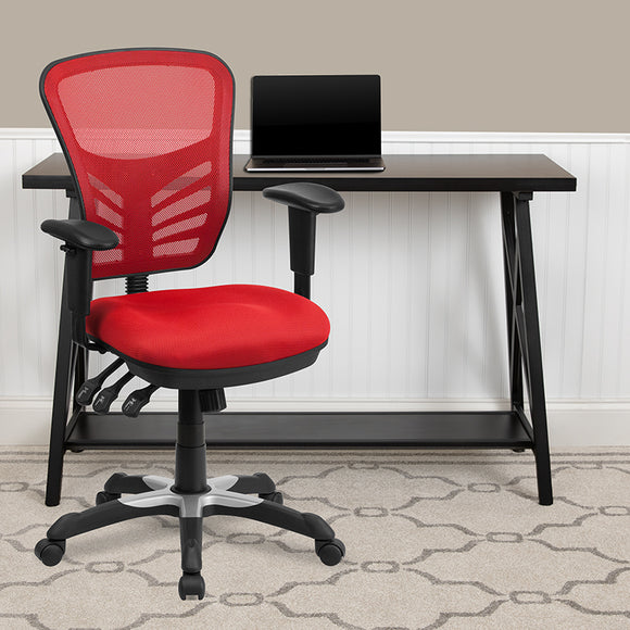 Mid-Back Red Mesh Multifunction Executive Swivel Ergonomic Office Chair with Adjustable Arms HL-0001-RED-GG
