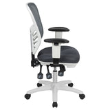 Mid-Back Dark Gray Mesh Multifunction Executive Swivel Ergonomic Office Chair with Adjustable Arms and White Frame