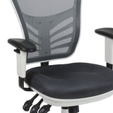 Mid-Back Dark Gray Mesh Multifunction Executive Swivel Ergonomic Office Chair with Adjustable Arms and White Frame