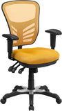 Mid-Back Yellow-Orange Mesh Multifunction Executive Swivel Ergonomic Office Chair with Adjustable Arms