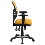 Mid-Back Yellow-Orange Mesh Multifunction Executive Swivel Ergonomic Office Chair with Adjustable Arms