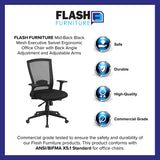 Mid-Back Black Mesh Executive Swivel Ergonomic Office Chair with Back Angle Adjustment and Adjustable Arms