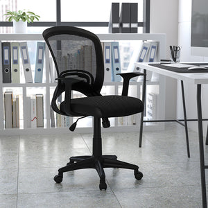 Mid-Back Designer Black Mesh Swivel Task Office Chair with Arms by Office Chairs PLUS