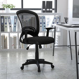 Mid-Back Designer Black Mesh Swivel Task Office Chair with Arms by Office Chairs PLUS