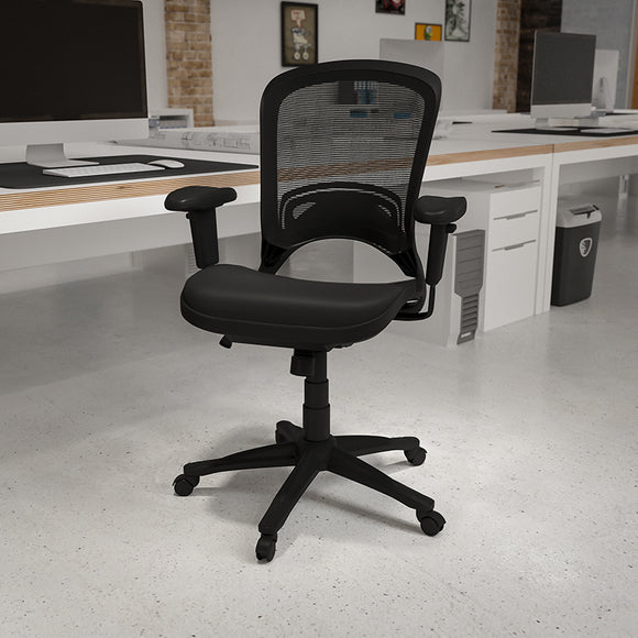 Mid-Back Transparent Black Mesh Executive Swivel Office Chair with Adjustable Arms by Office Chairs PLUS