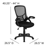 High Back Black Mesh Ergonomic Swivel Office Chair with Black Frame and Flip-up Arms
