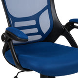 High Back Blue Mesh Ergonomic Swivel Office Chair with Black Frame and Flip-up Arms