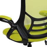 High Back Green Mesh Ergonomic Swivel Office Chair with Black Frame and Flip-up Arms