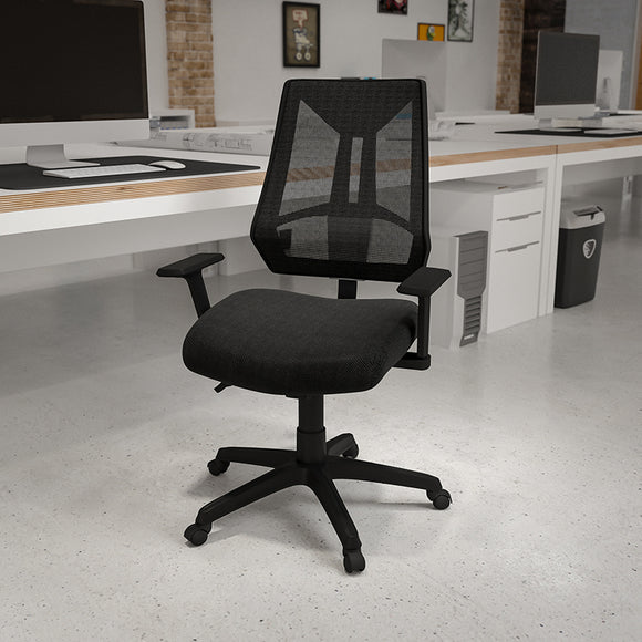 High Back Black Mesh Multifunction Swivel Ergonomic Task Office Chair with Adjustable Arms by Office Chairs PLUS