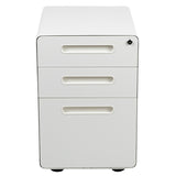 Ergonomic 3-Drawer Mobile Locking Filing Cabinet with Anti-Tilt Mechanism and Hanging Drawer for Legal & Letter Files, White