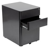 Modern 3-Drawer Mobile Locking Filing Cabinet with Anti-Tilt Mechanism and Hanging Drawer for Legal & Letter Files, Black