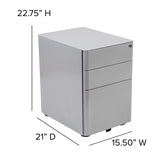 Modern 3-Drawer Mobile Locking Filing Cabinet with Anti-Tilt Mechanism and Hanging Drawer for Legal & Letter Files, Gray