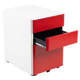 Modern 3-Drawer Mobile Locking Filing Cabinet with Anti-Tilt Mechanism & Letter/Legal Drawer, White with Red Faceplate