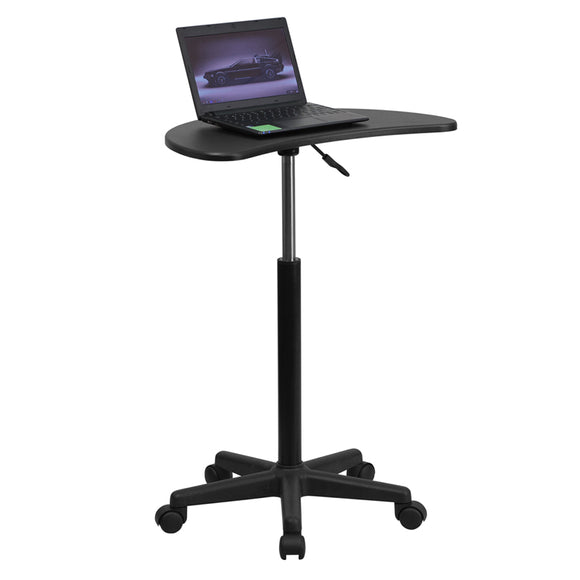 Height Adjustable Mobile  Laptop Desk | Portable Sit to Standing Desk in Black