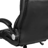 High Back Black LeatherSoft Executive Swivel Office Chair with Double Layered Headrest and Flip up Arms