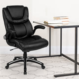 High Back Black LeatherSoft Executive Swivel Office Chair with Double Layered Headrest and Flip up Arms