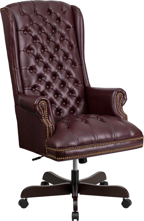 High Back Executive Traditional Tufted Ergonomic Office Chair with Arms in Burgundy