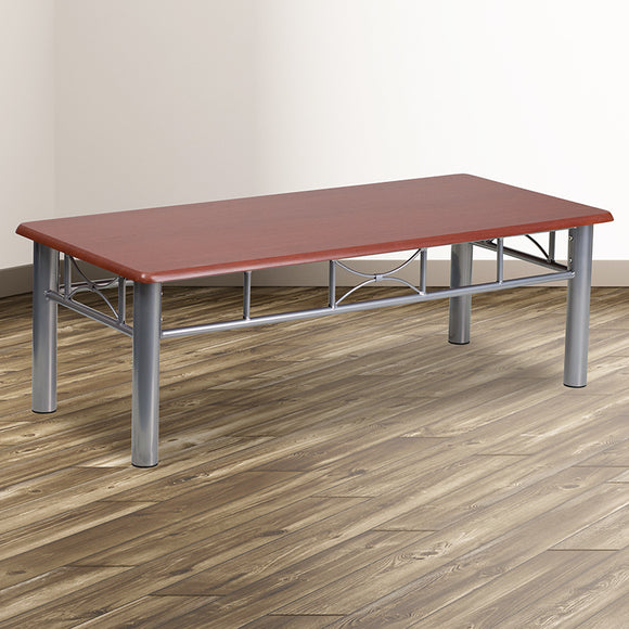 Mahogany Laminate Coffee Table with Silver Steel Frame by Office Chairs PLUS