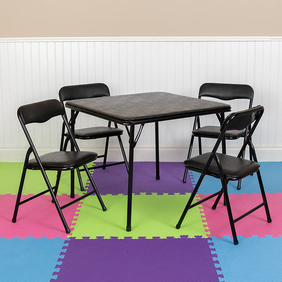 Kids Black 5 Piece Folding Table and Chair Set by Office Chairs PLUS