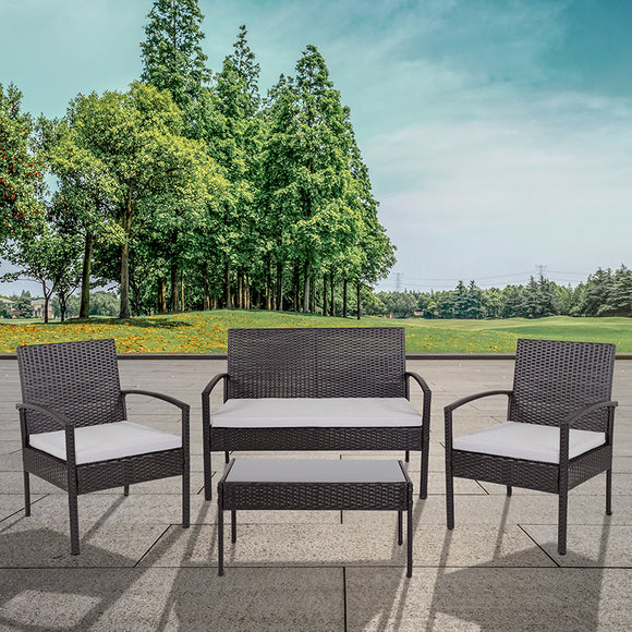 Aransas Series 4 Piece Black Patio Set with Steel Frame and Gray Cushions by Office Chairs PLUS