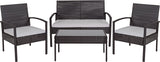 Aransas Series 4 Piece Black Patio Set with Steel Frame and Gray Cushions