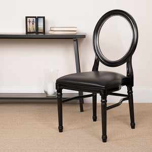 HERCULES Series 900 lb. Capacity King Louis Chair with Transparent Back, Black Vinyl Seat and Black Frame LE-B-B-C-MON-GG
