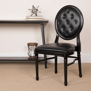 HERCULES Series 900 lb. Capacity King Louis Chair with Tufted Back, Black Vinyl Seat and Black Frame LE-B-B-T-MON-GG