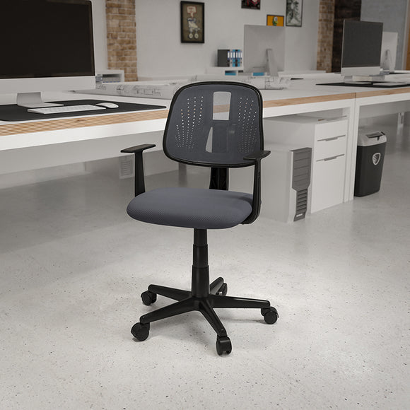 Flash Fundamentals Mid-Back Gray Mesh Swivel Task Office Chair with Pivot Back and Arms, BIFMA Certified by Office Chairs PLUS