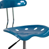 Vibrant Bright Blue and Chrome Swivel Task Office Chair with Tractor Seat