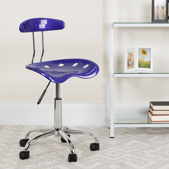 Vibrant Deep Blue and Chrome Swivel Task Office Chair with Tractor Seat by Office Chairs PLUS