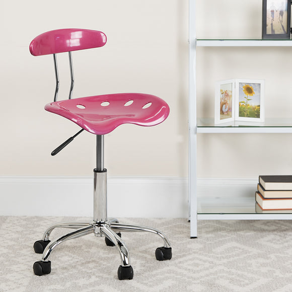 Vibrant Pink and Chrome Swivel Task Office Chair with Tractor Seat by Office Chairs PLUS