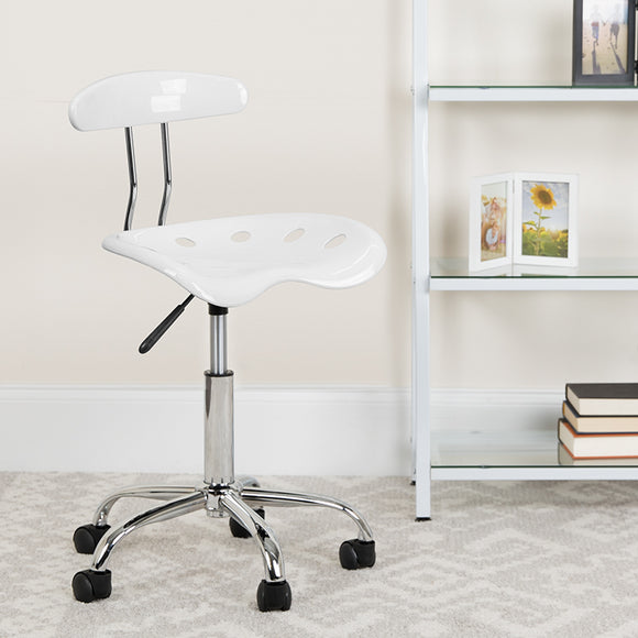 Vibrant White and Chrome Swivel Task Office Chair with Tractor Seat by Office Chairs PLUS