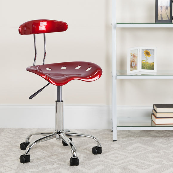 Vibrant Wine Red and Chrome Swivel Task Office Chair with Tractor Seat by Office Chairs PLUS